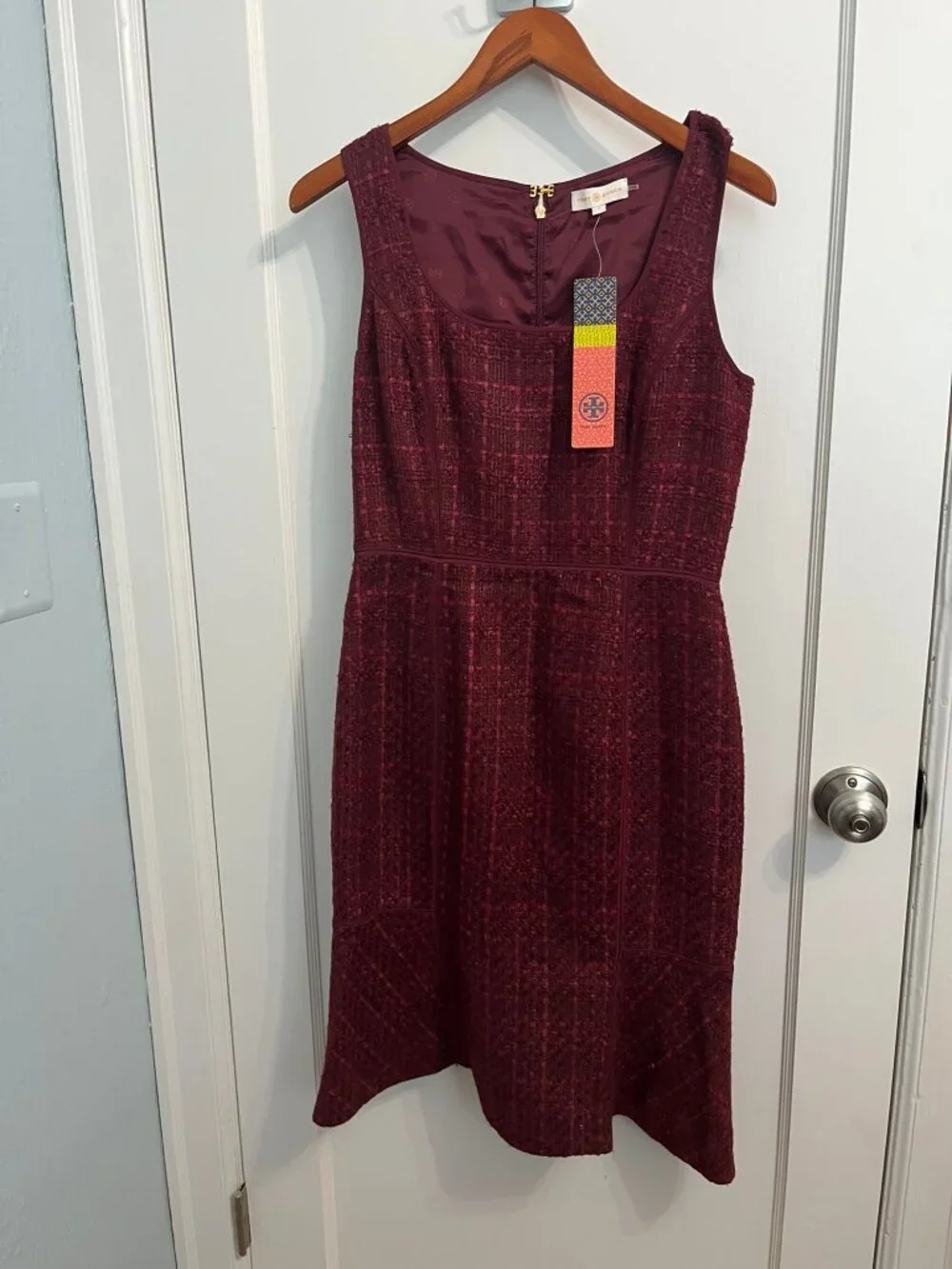 Tory Burch Drew Dress Dark Plum Tweed Sheath Sz 4 NWT $375 Retail